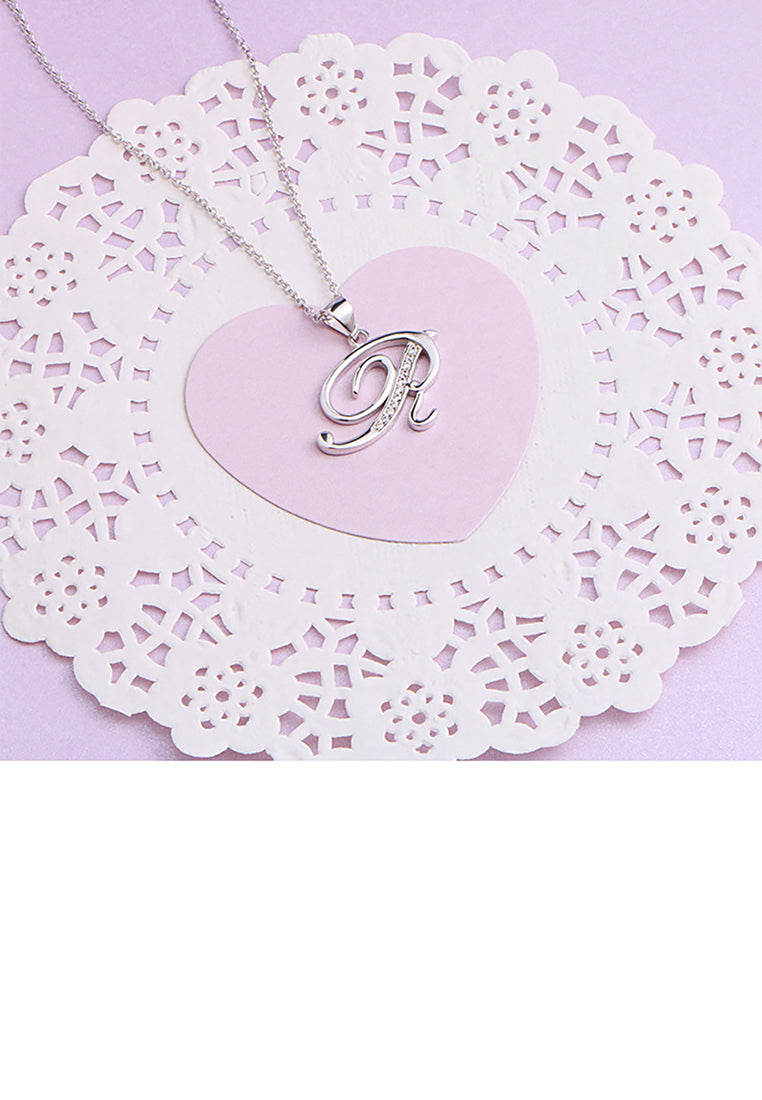 925 Sterling Silver Fashion Simple English Alphabet R Pendant with Cubic Zirconia and Necklace - Luxurious Look