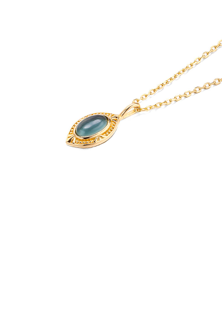 925 Sterling Silver Plated Gold Simple Temperament Geometric Pendant with Cubic Zirconia and Necklace - Luxurious Look