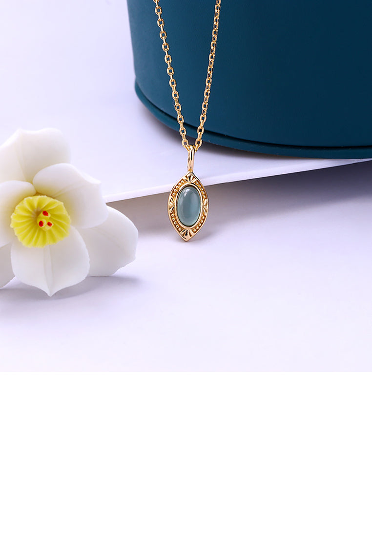 925 Sterling Silver Plated Gold Simple Temperament Geometric Pendant with Cubic Zirconia and Necklace - Luxurious Look