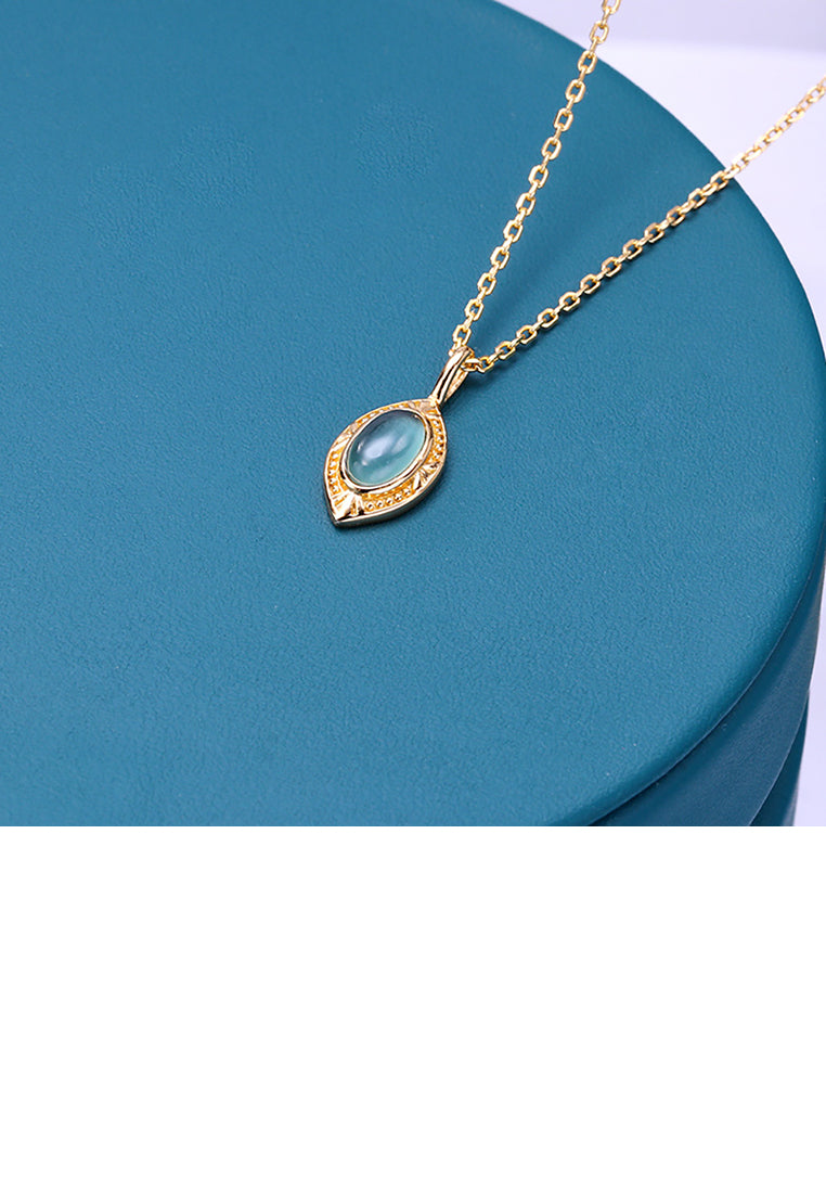 925 Sterling Silver Plated Gold Simple Temperament Geometric Pendant with Cubic Zirconia and Necklace - Luxurious Look