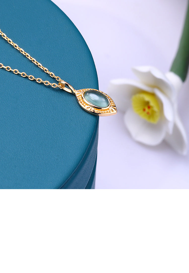 925 Sterling Silver Plated Gold Simple Temperament Geometric Pendant with Cubic Zirconia and Necklace - Luxurious Look