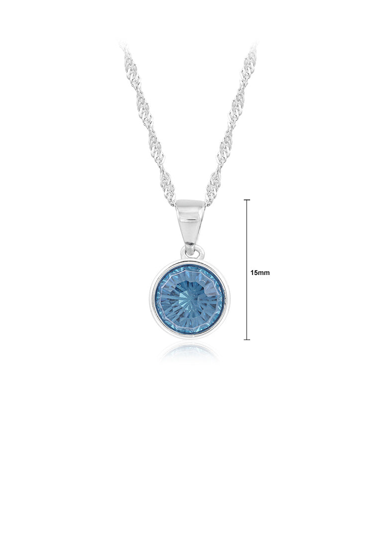 925 Sterling Silver Simple and Fashion Geometric Round Pendant with Blue Cubic Zirconia and Necklace - Luxurious Look