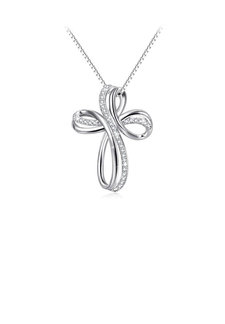 925 Sterling Silver Fashion Creative Cross Pendant with Cubic Zirconia and Necklace - Luxurious Look