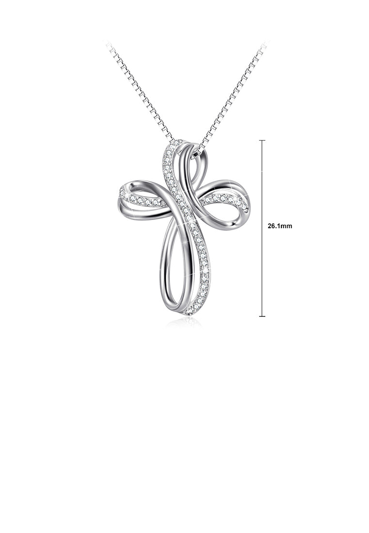925 Sterling Silver Fashion Creative Cross Pendant with Cubic Zirconia and Necklace - Luxurious Look