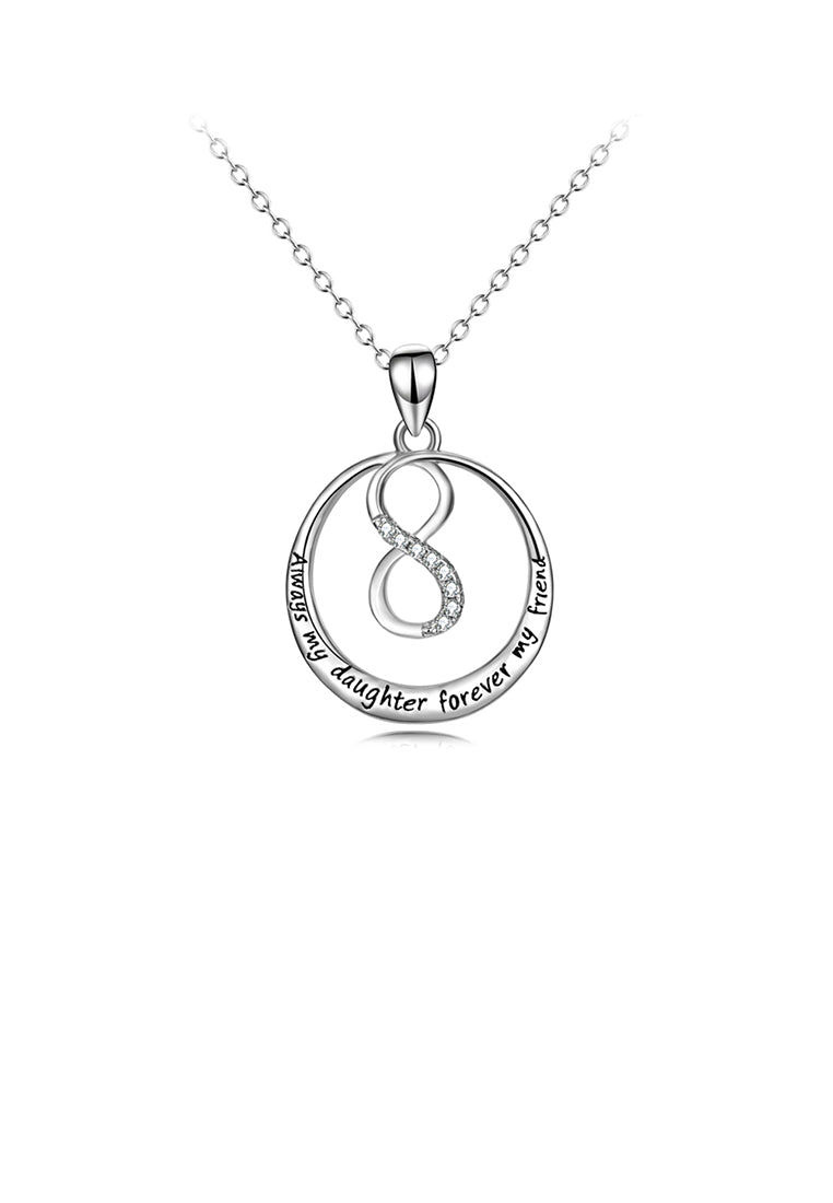 925 Sterling Silver Simple Temperament Infinity Symbol Geometric Round Pendant with Cubic Zirconia and Necklace - Luxurious Look
