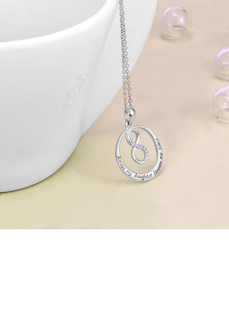 925 Sterling Silver Simple Temperament Infinity Symbol Geometric Round Pendant with Cubic Zirconia and Necklace - Luxurious Look