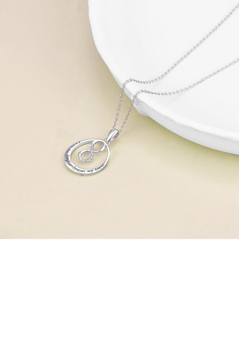 925 Sterling Silver Simple Temperament Infinity Symbol Geometric Round Pendant with Cubic Zirconia and Necklace - Luxurious Look