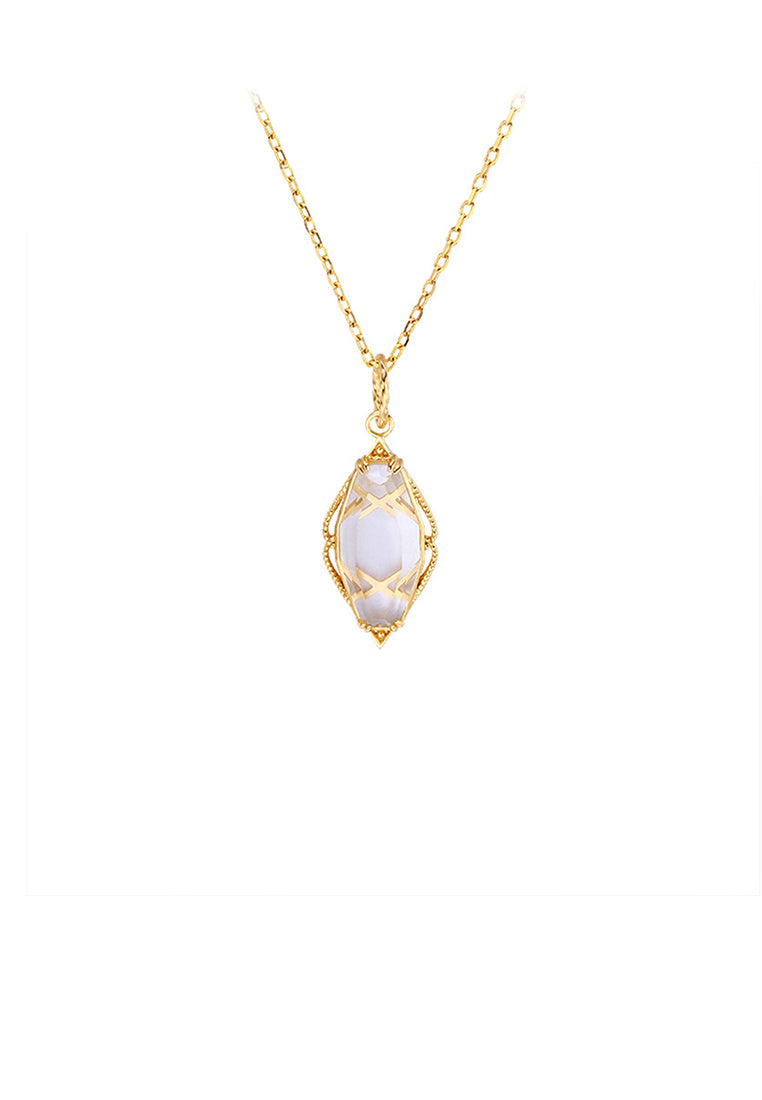 925 Sterling Silver Plated Gold Simple Temperament Water Drop-shaped Pendant with Cubic Zirconia and Necklace - Luxurious Look