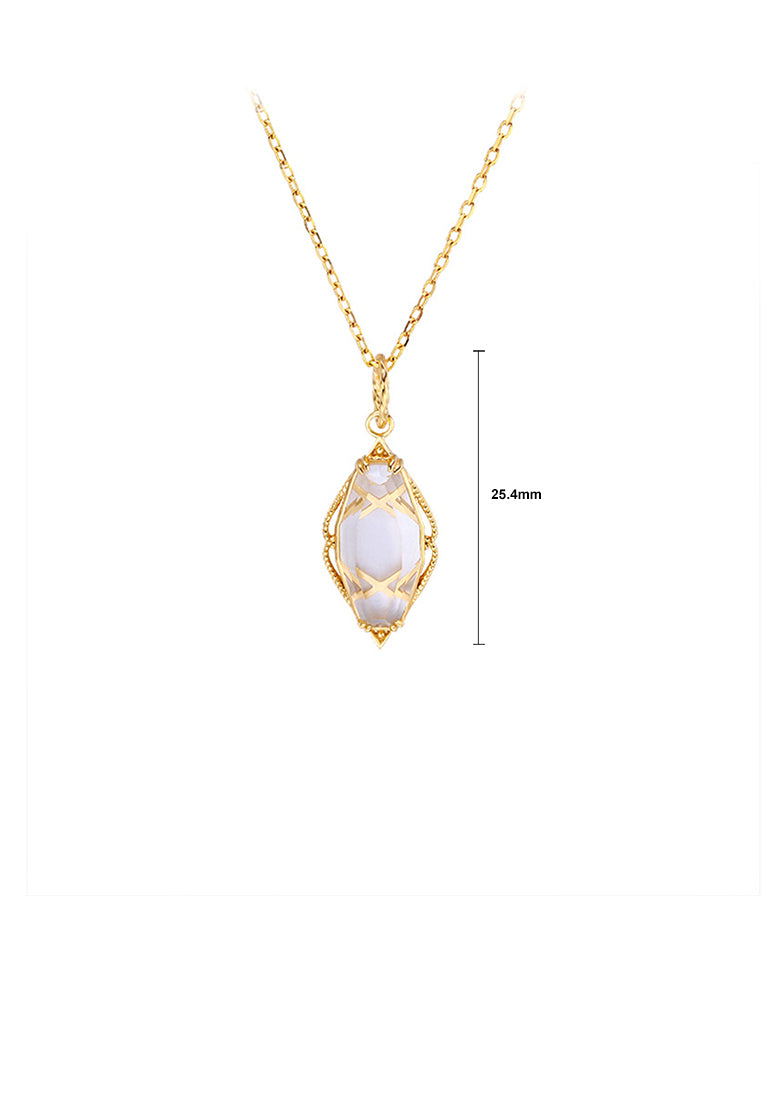 925 Sterling Silver Plated Gold Simple Temperament Water Drop-shaped Pendant with Cubic Zirconia and Necklace - Luxurious Look