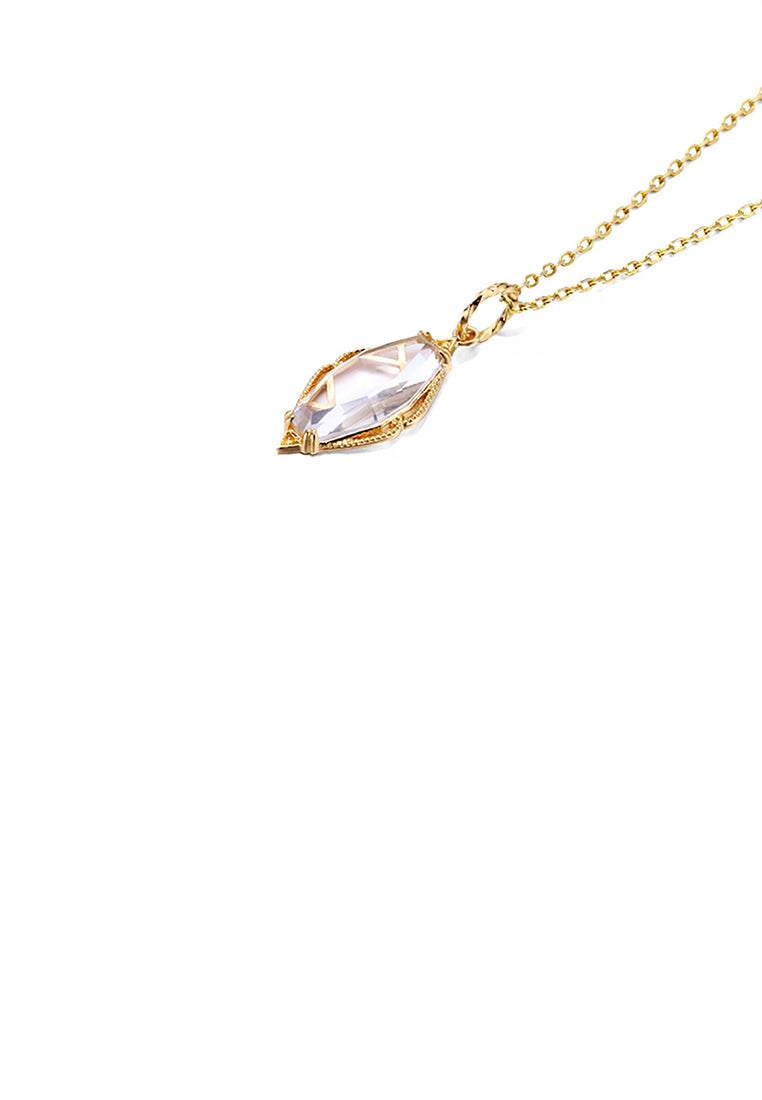 925 Sterling Silver Plated Gold Simple Temperament Water Drop-shaped Pendant with Cubic Zirconia and Necklace - Luxurious Look