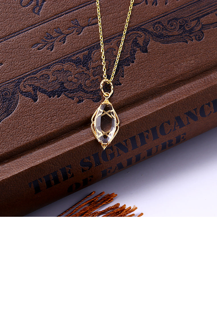 925 Sterling Silver Plated Gold Simple Temperament Water Drop-shaped Pendant with Cubic Zirconia and Necklace - Luxurious Look