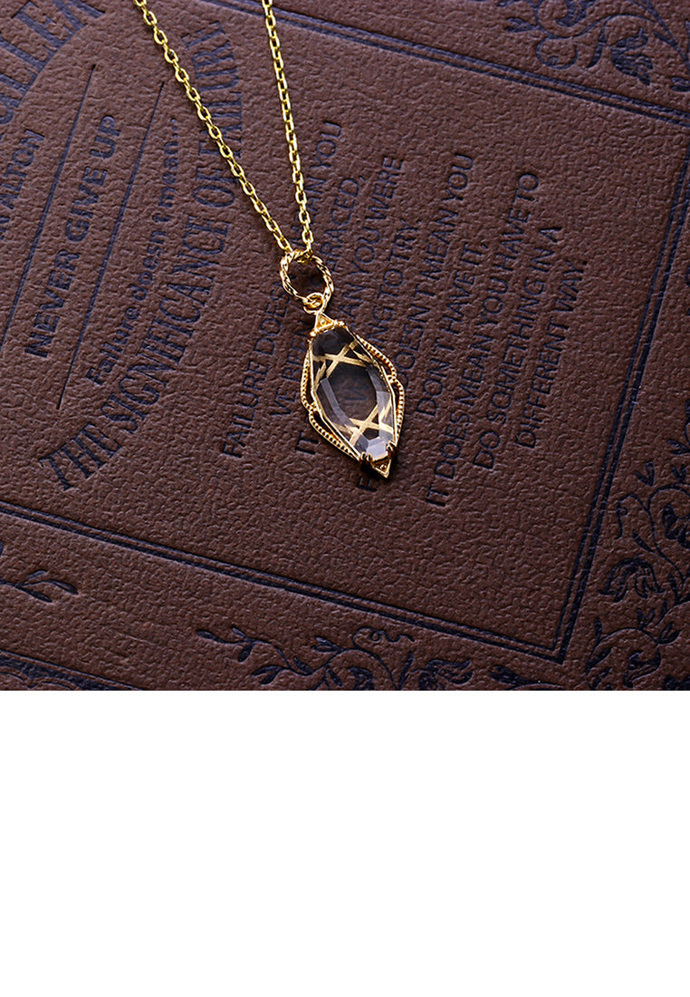 925 Sterling Silver Plated Gold Simple Temperament Water Drop-shaped Pendant with Cubic Zirconia and Necklace - Luxurious Look