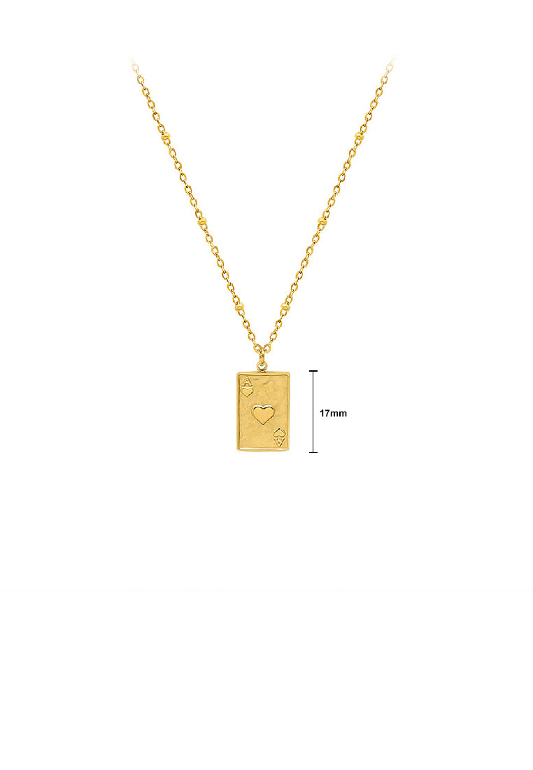 Simple Fashion Plated Gold 316L Stainless Steel Playing Card Heart A Geometric Pendant with Necklace