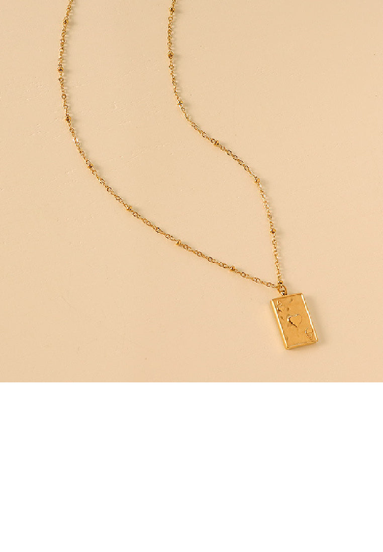 Simple Fashion Plated Gold 316L Stainless Steel Playing Card Heart A Geometric Pendant with Necklace