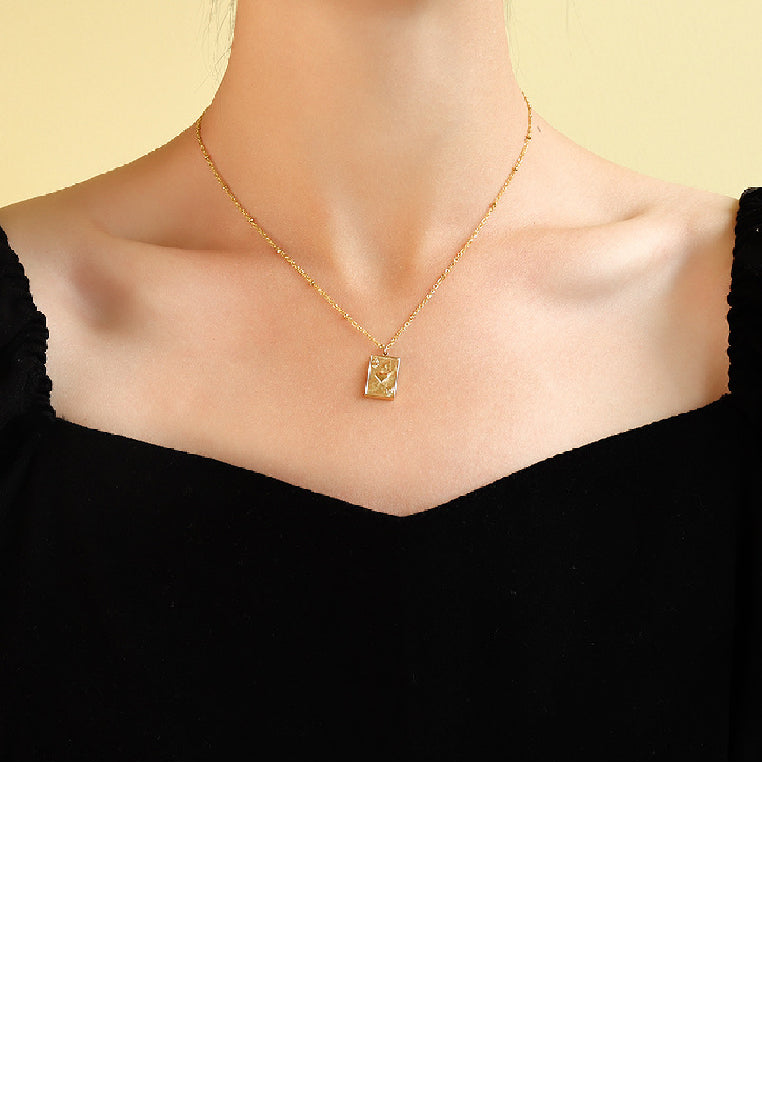 Simple Fashion Plated Gold 316L Stainless Steel Playing Card Heart A Geometric Pendant with Necklace