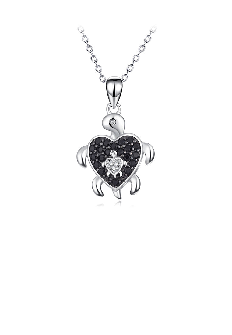 925 Sterling Silver Fashion Cute Tortoise Pendant with Black Cubic Zirconia and Necklace - Luxurious Look