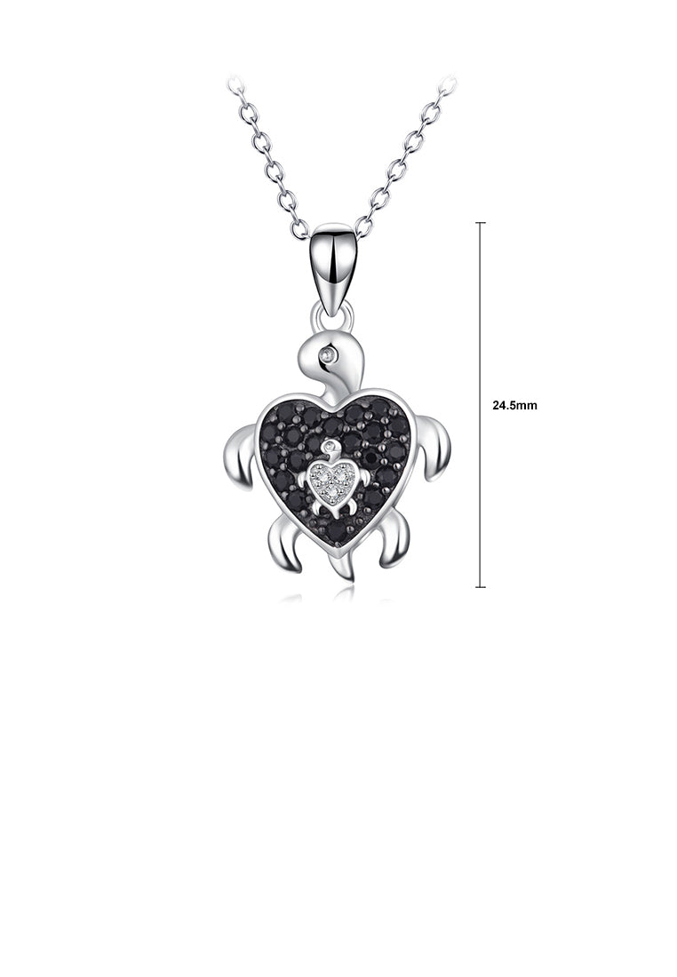 925 Sterling Silver Fashion Cute Tortoise Pendant with Black Cubic Zirconia and Necklace - Luxurious Look