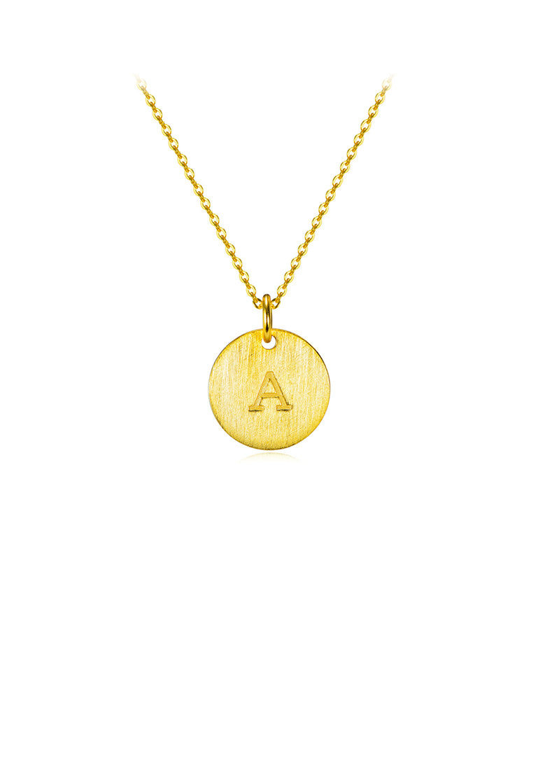 925 Sterling Silver Plated Gold Fashion Simple English Alphabet A Geometric Round Pendant with Necklace