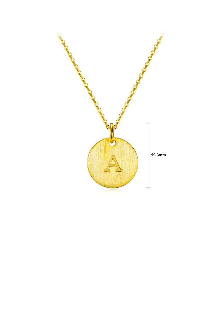 925 Sterling Silver Plated Gold Fashion Simple English Alphabet A Geometric Round Pendant with Necklace