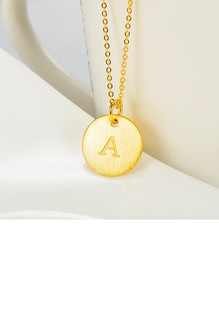 925 Sterling Silver Plated Gold Fashion Simple English Alphabet A Geometric Round Pendant with Necklace