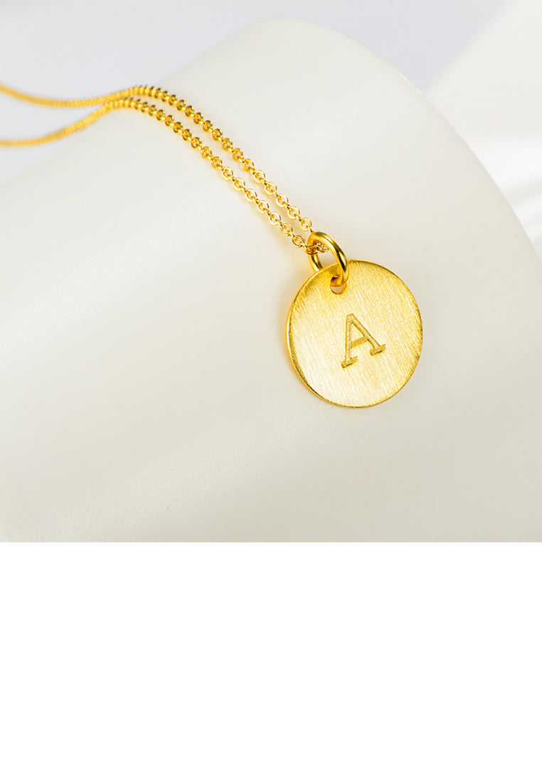 925 Sterling Silver Plated Gold Fashion Simple English Alphabet A Geometric Round Pendant with Necklace