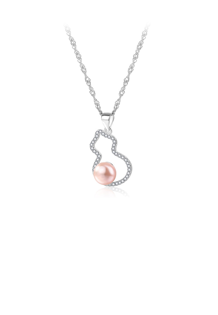 925 Sterling Silver Fashion Simple Gourd Purple Freshwater Pearl Pendant with Cubic Zirconia and Necklace - Luxurious Look