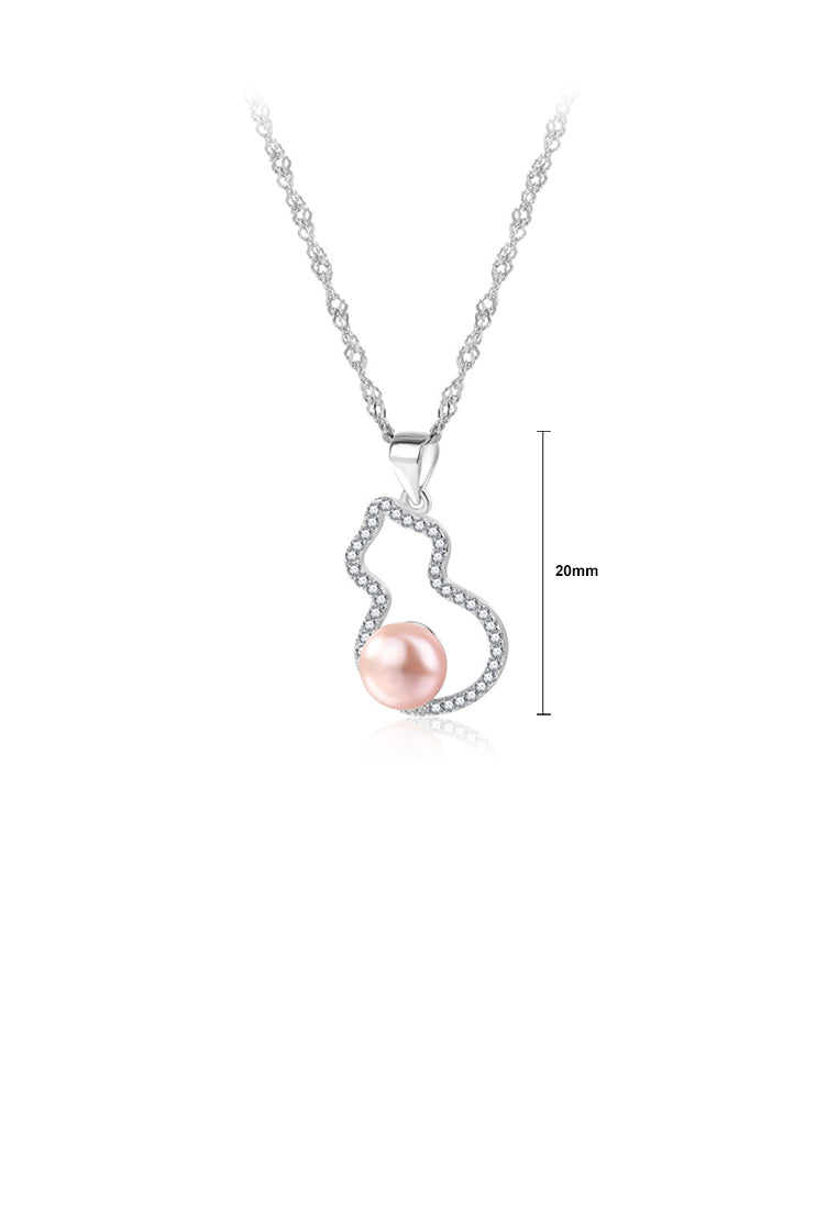 925 Sterling Silver Fashion Simple Gourd Purple Freshwater Pearl Pendant with Cubic Zirconia and Necklace - Luxurious Look