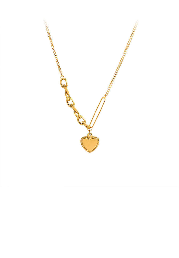 Simple and Romantic Plated Gold 316L Stainless Steel Heart Pendant with Necklace