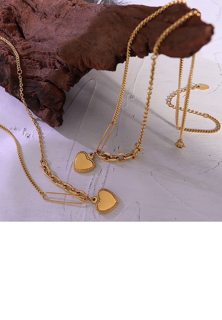 Simple and Romantic Plated Gold 316L Stainless Steel Heart Pendant with Necklace