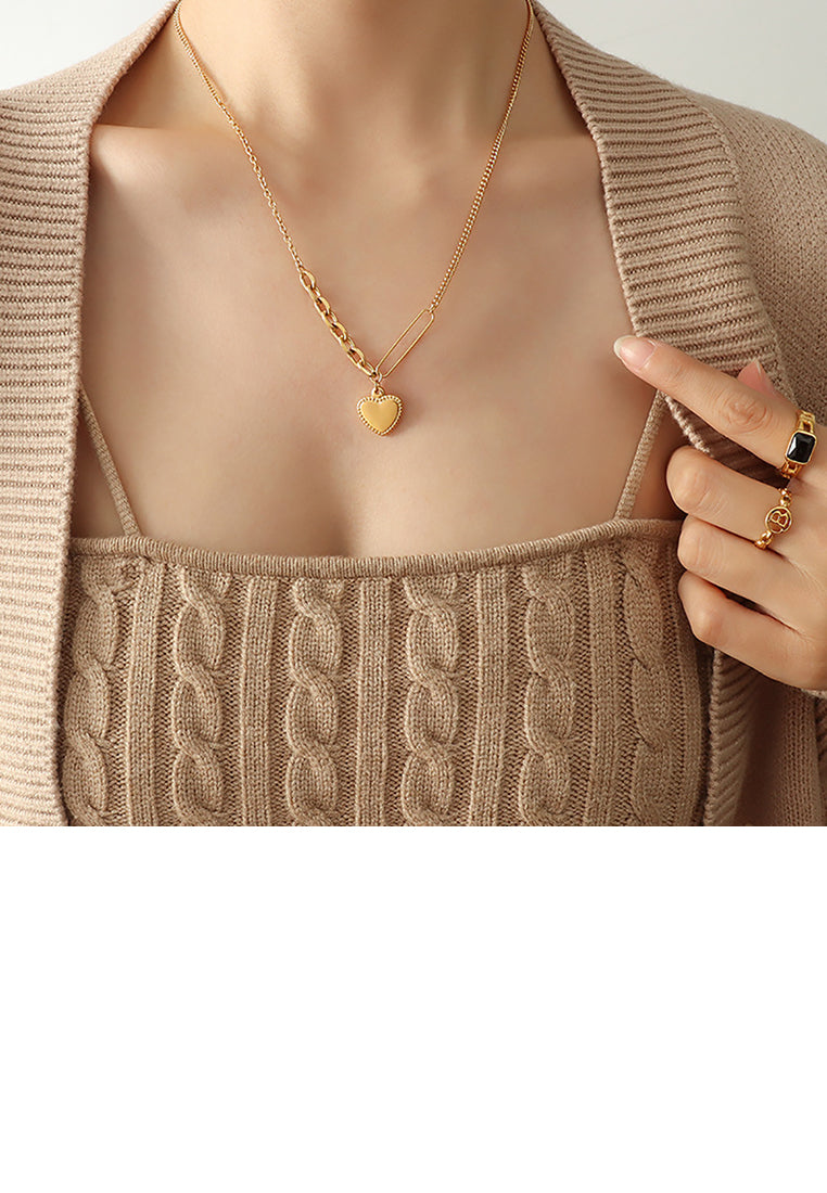 Simple and Romantic Plated Gold 316L Stainless Steel Heart Pendant with Necklace