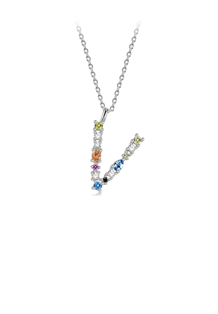 925 Sterling Silver Fashion Simple Color English Alphabet V Pendant with Cubic Zirconia and Necklace - Luxurious Look