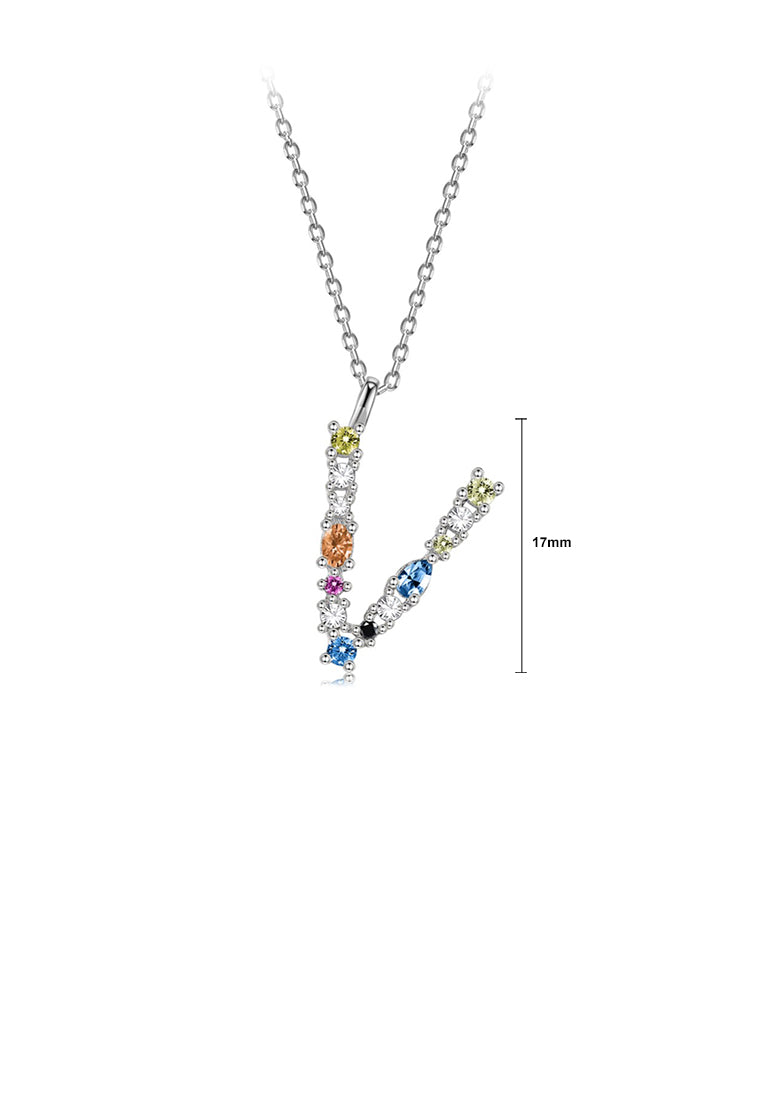 925 Sterling Silver Fashion Simple Color English Alphabet V Pendant with Cubic Zirconia and Necklace - Luxurious Look