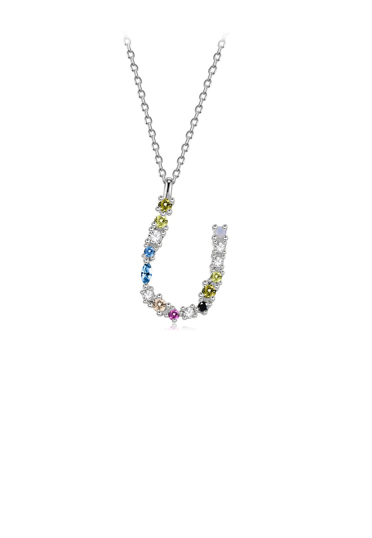 925 Sterling Silver Fashion Simple Color English Alphabet U Pendant with Cubic Zirconia and Necklace - Luxurious Look