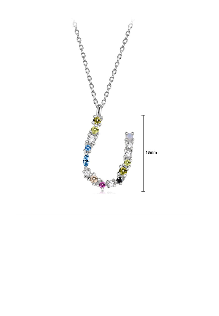 925 Sterling Silver Fashion Simple Color English Alphabet U Pendant with Cubic Zirconia and Necklace - Luxurious Look