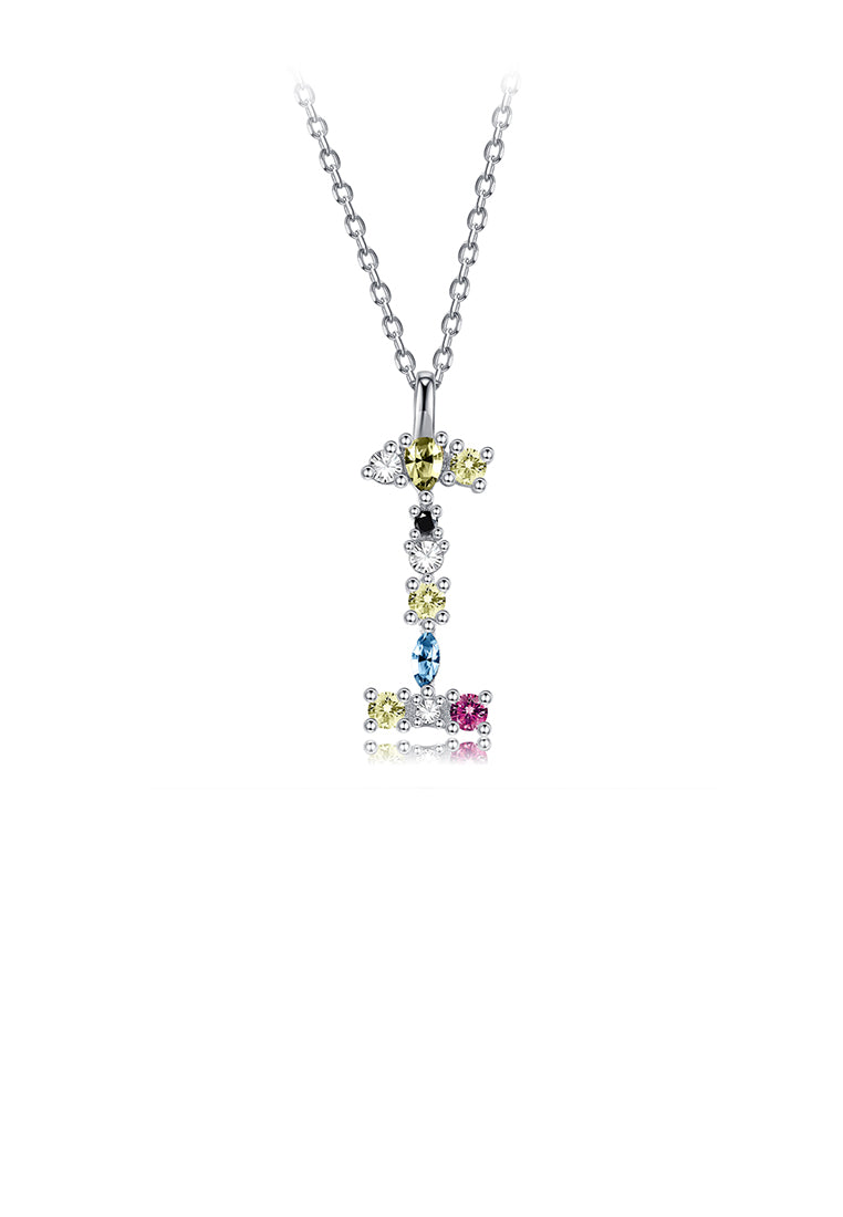 925 Sterling Silver Fashion Simple Color English Alphabet I Pendant with Cubic Zirconia and Necklace - Luxurious Look