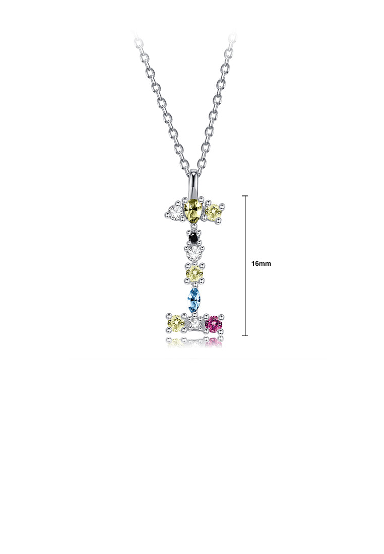 925 Sterling Silver Fashion Simple Color English Alphabet I Pendant with Cubic Zirconia and Necklace - Luxurious Look