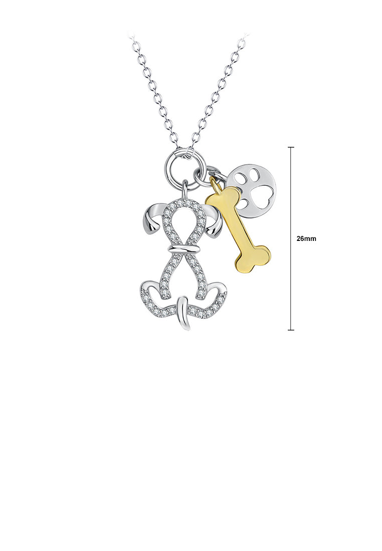 925 Sterling Silver Fashion Cute Golden Bone Dog Pendant with Cubic Zirconia and Necklace - Luxurious Look