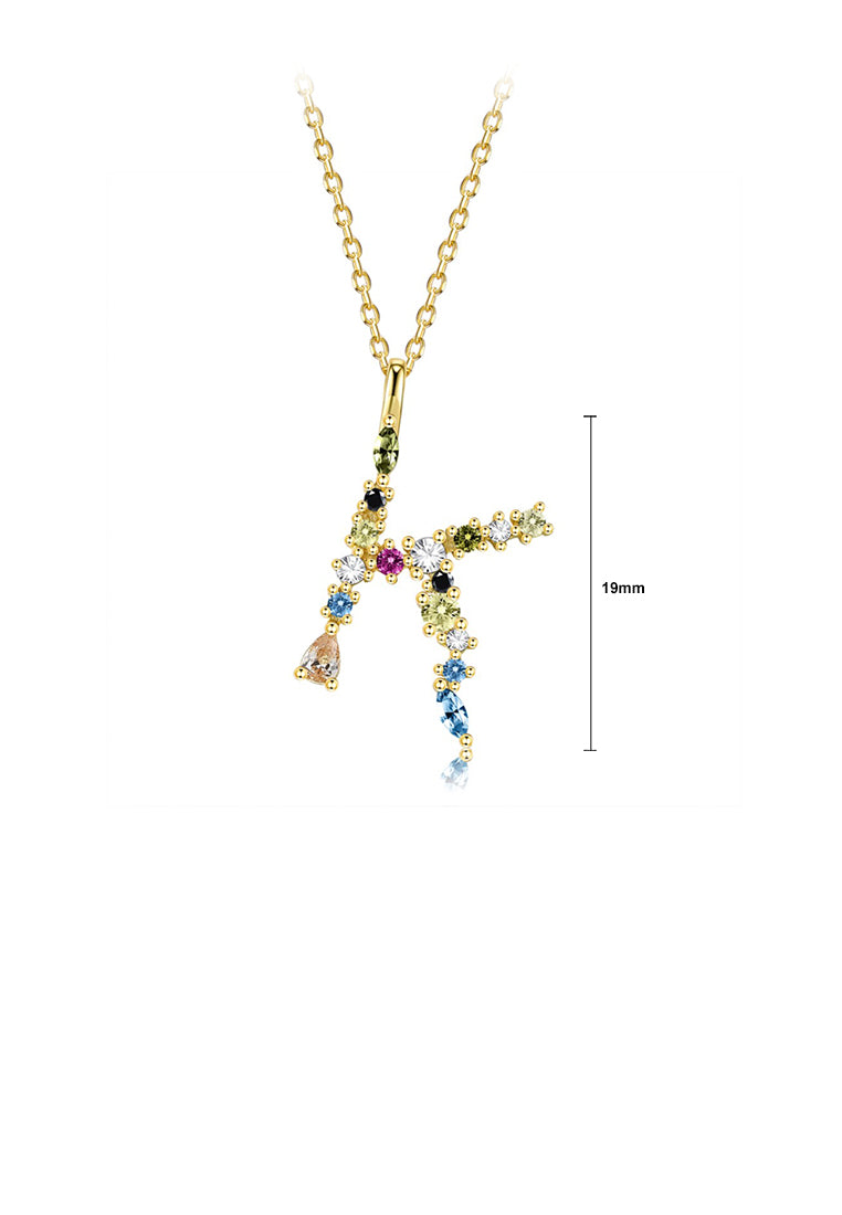 925 Sterling Silver Plated Gold Fashion Simple Color English Alphabet K Pendant with Cubic Zirconia and Necklace - Luxurious Look