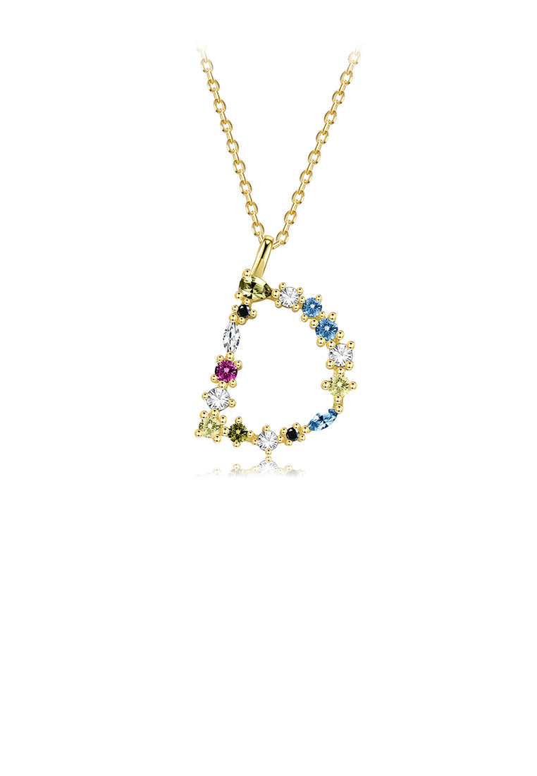 925 Sterling Silver Plated Gold Fashion Simple Color English Alphabet D Pendant with Cubic Zirconia and Necklace - Luxurious Look