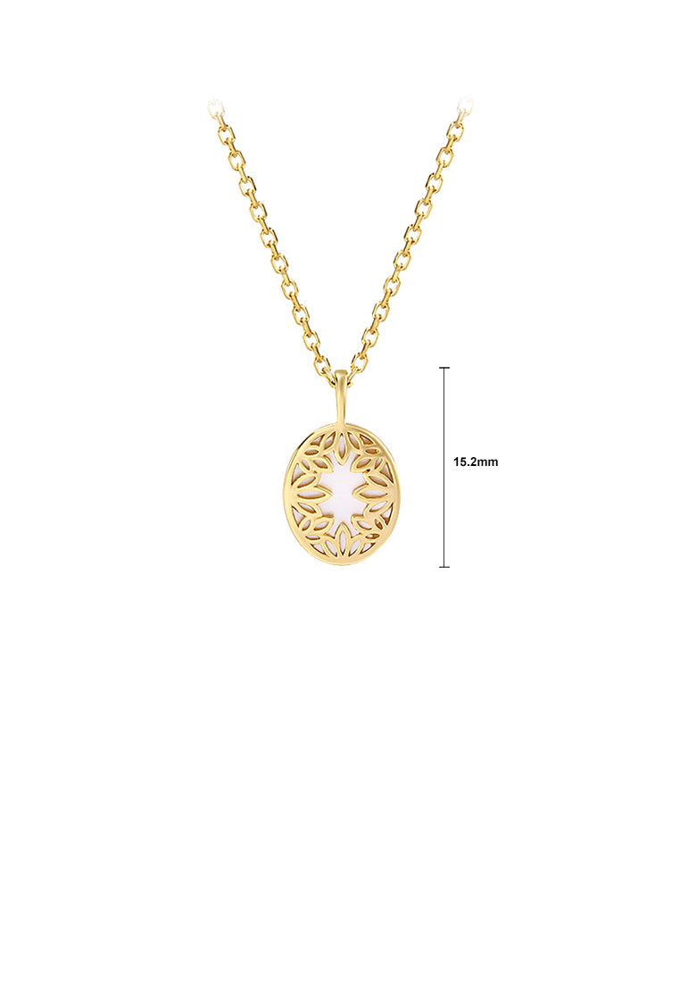925 Sterling Silver Plated Gold Simple Fashion Hollow Leaf Geometric Oval Shell Pendant with Necklace