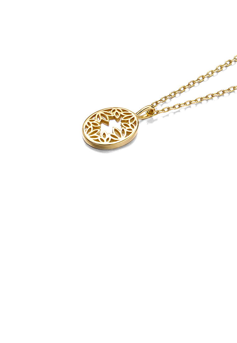 925 Sterling Silver Plated Gold Simple Fashion Hollow Leaf Geometric Oval Shell Pendant with Necklace