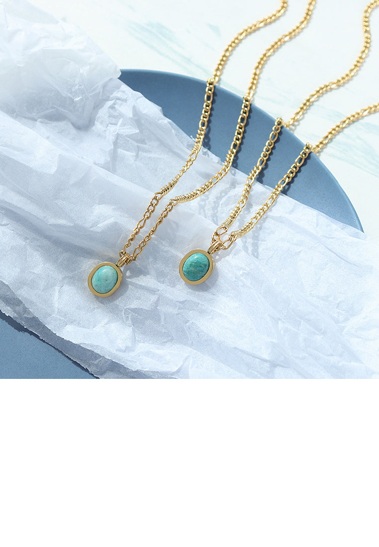 Simple and Fashion Gold Plated 316L Stainless Steel Geometric Oval Pendant with Imitation Tianhe and Necklace