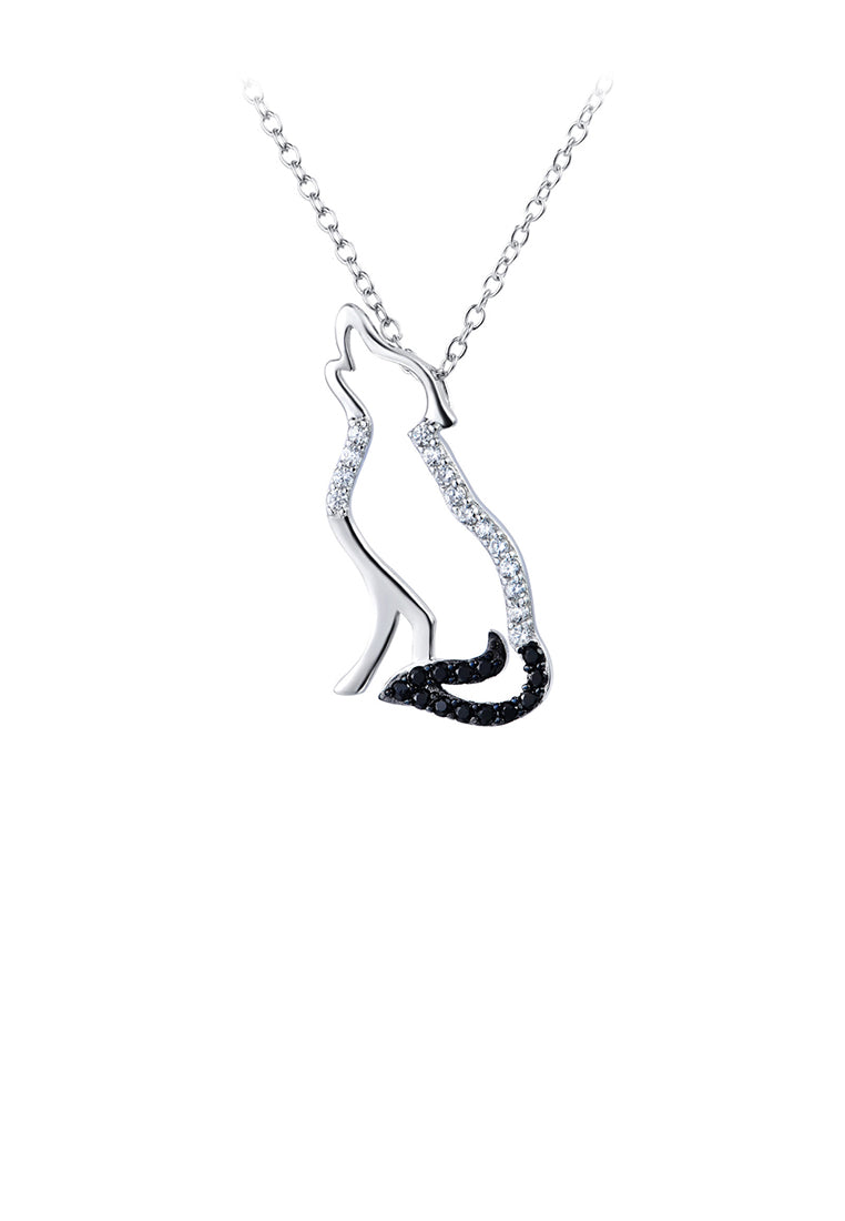 925 Sterling Silver Simple Personality Wolf Pendant with Cubic Zirconia and Necklace - Luxurious Look
