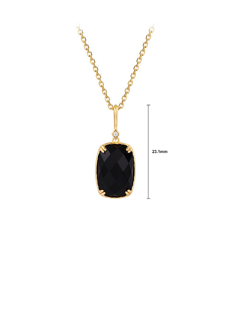 925 Sterling Silver Plated Gold Simple Fashion Black Agate Geometric Square Pendant with Necklace