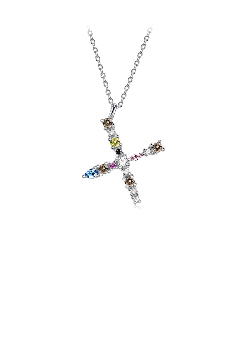 925 Sterling Silver Fashion Simple Color English Alphabet X Pendant with Cubic Zirconia and Necklace - Luxurious Look