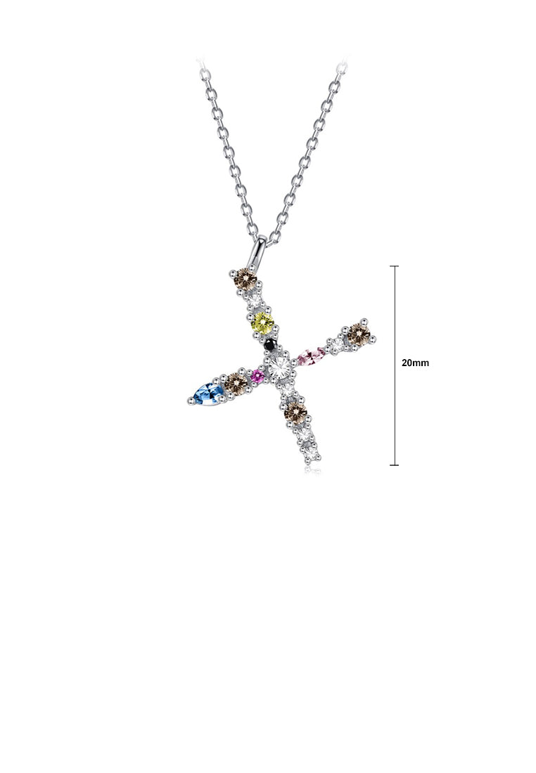 925 Sterling Silver Fashion Simple Color English Alphabet X Pendant with Cubic Zirconia and Necklace - Luxurious Look