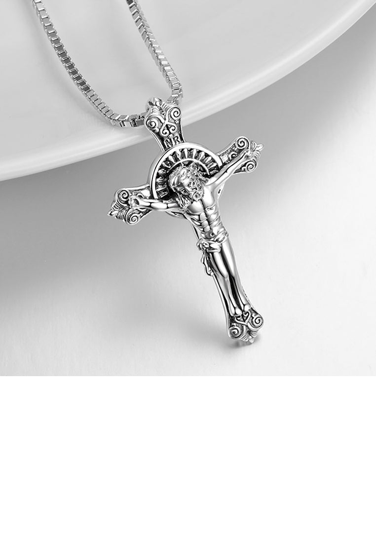 925 Sterling Silver Fashion Classic Jesus Cross Pendant with Necklace