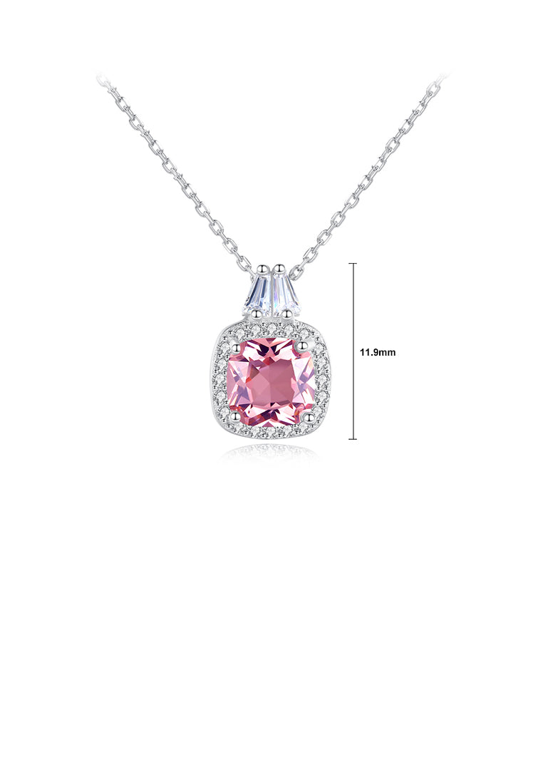 925 Sterling Silver Fashion Elegant Geometric Square Pink Cubic Zirconia Pendant with Necklace - Luxurious Look - Vibrant Color