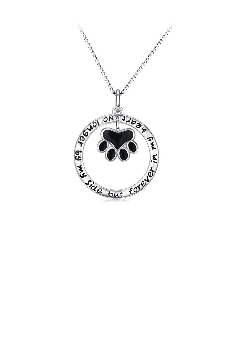 925 Sterling Silver Simple Cute Dog Paw Geometric Circle Pendant with Necklace