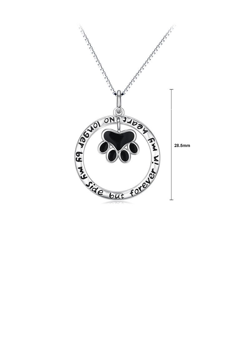 925 Sterling Silver Simple Cute Dog Paw Geometric Circle Pendant with Necklace